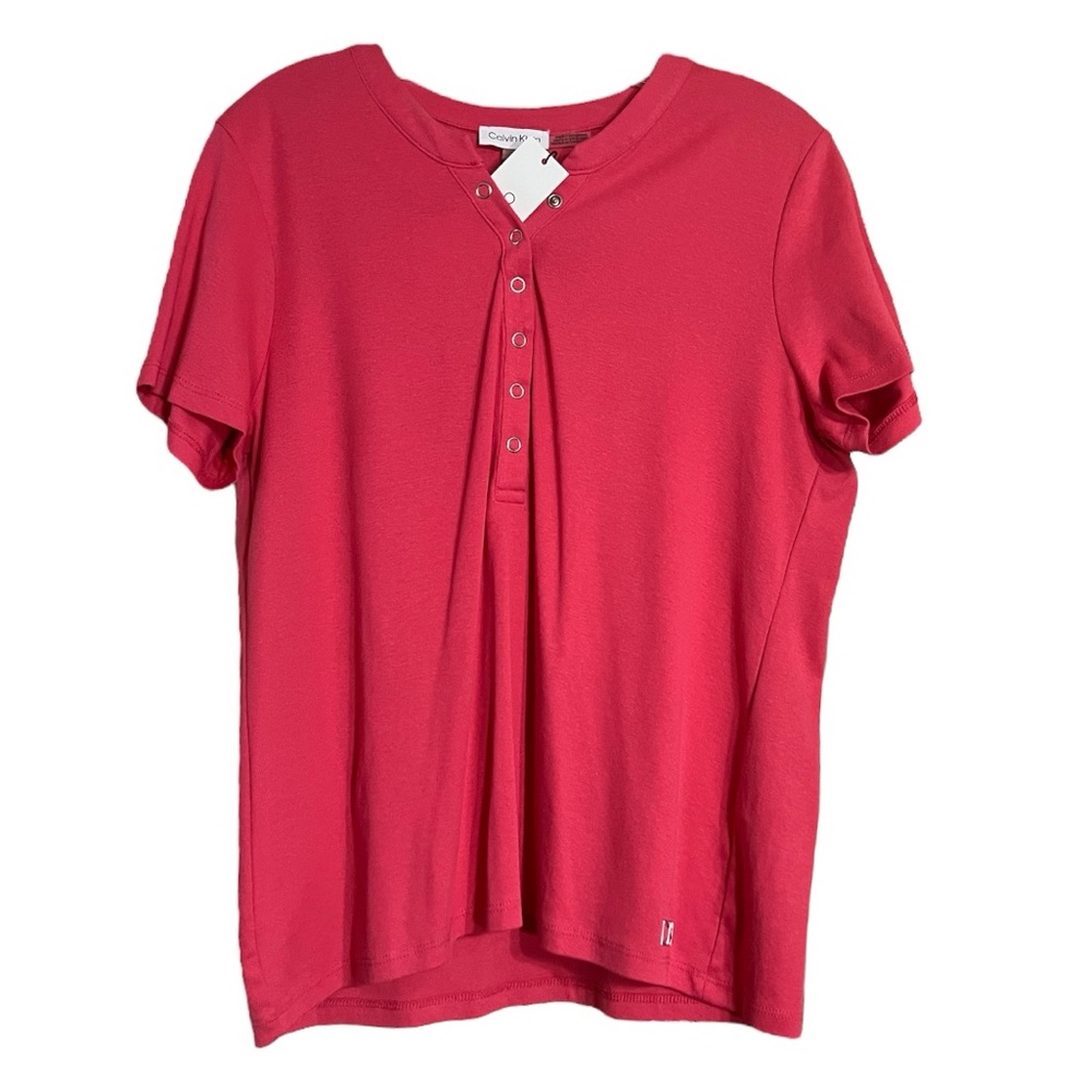 Calvin Klein Pink Snap Front T Shirt Sz L NWT $45